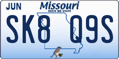 MO license plate SK8Q9S