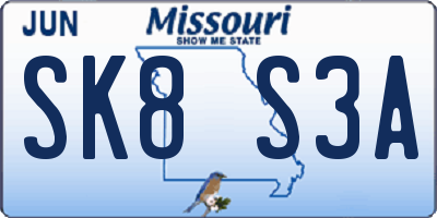 MO license plate SK8S3A