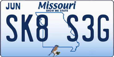 MO license plate SK8S3G