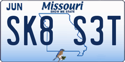 MO license plate SK8S3T