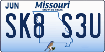 MO license plate SK8S3U