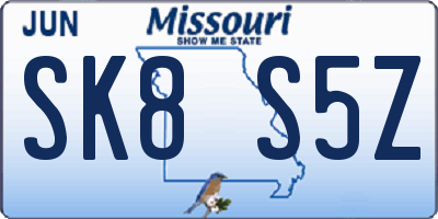MO license plate SK8S5Z