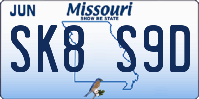 MO license plate SK8S9D