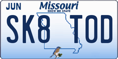 MO license plate SK8T0D
