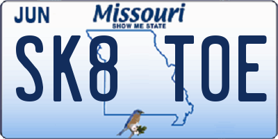MO license plate SK8T0E