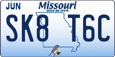 MO license plate SK8T6C