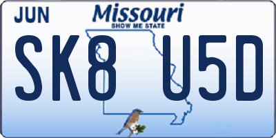MO license plate SK8U5D