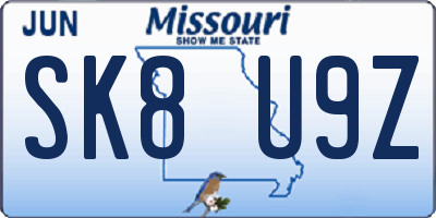 MO license plate SK8U9Z