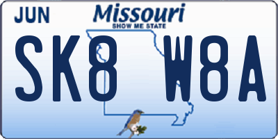 MO license plate SK8W8A