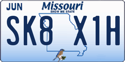MO license plate SK8X1H