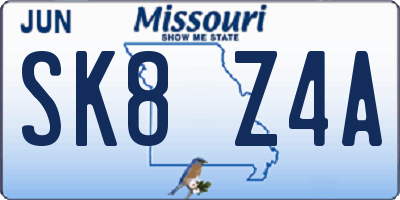 MO license plate SK8Z4A