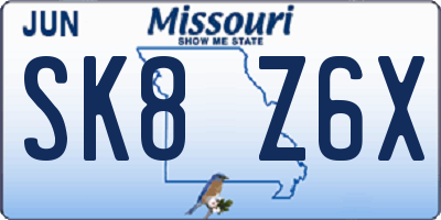 MO license plate SK8Z6X