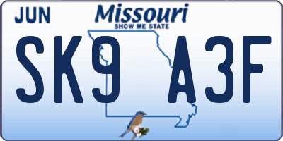 MO license plate SK9A3F