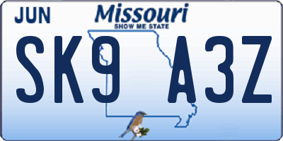 MO license plate SK9A3Z