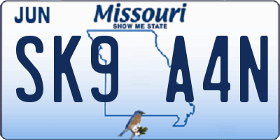 MO license plate SK9A4N