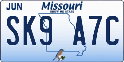 MO license plate SK9A7C