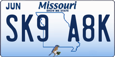 MO license plate SK9A8K