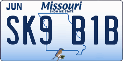 MO license plate SK9B1B