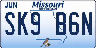 MO license plate SK9B6N