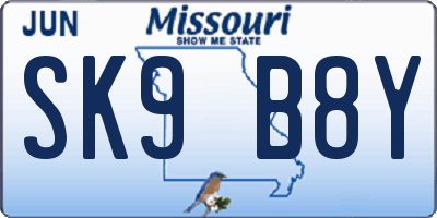 MO license plate SK9B8Y