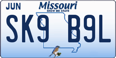 MO license plate SK9B9L