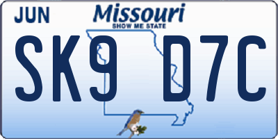 MO license plate SK9D7C