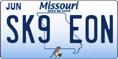MO license plate SK9E0N