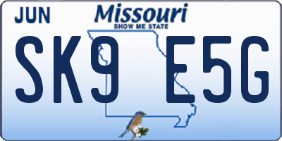 MO license plate SK9E5G