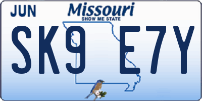 MO license plate SK9E7Y