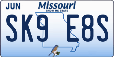 MO license plate SK9E8S
