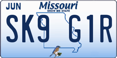 MO license plate SK9G1R