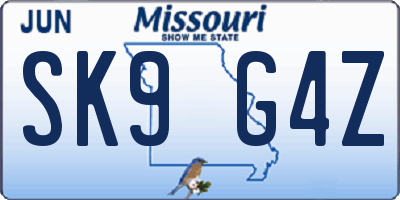 MO license plate SK9G4Z