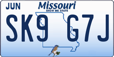 MO license plate SK9G7J