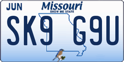 MO license plate SK9G9U