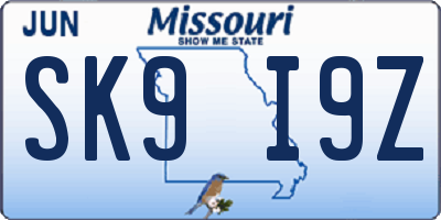 MO license plate SK9I9Z