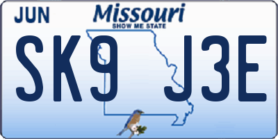 MO license plate SK9J3E