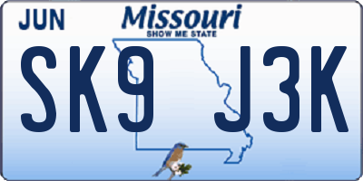 MO license plate SK9J3K