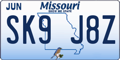 MO license plate SK9J8Z