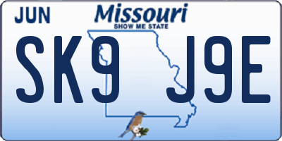 MO license plate SK9J9E