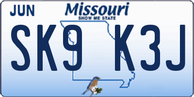 MO license plate SK9K3J