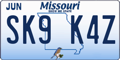 MO license plate SK9K4Z