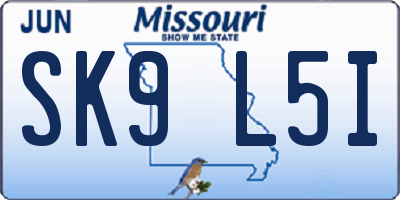 MO license plate SK9L5I