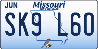 MO license plate SK9L6O