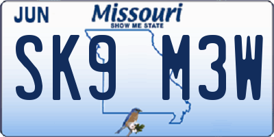 MO license plate SK9M3W