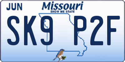 MO license plate SK9P2F