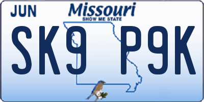 MO license plate SK9P9K