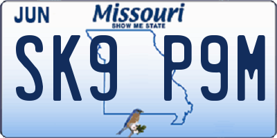 MO license plate SK9P9M
