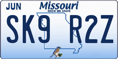 MO license plate SK9R2Z