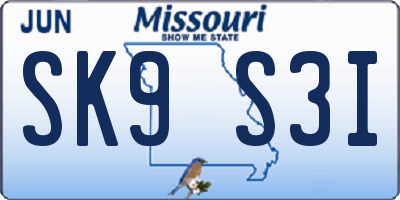 MO license plate SK9S3I