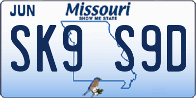 MO license plate SK9S9D
